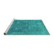 Sideview of Machine Washable Abstract Turquoise Modern Area Rugs, wshabs825turq