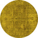 Round Machine Washable Abstract Yellow Modern Rug, wshabs825yw