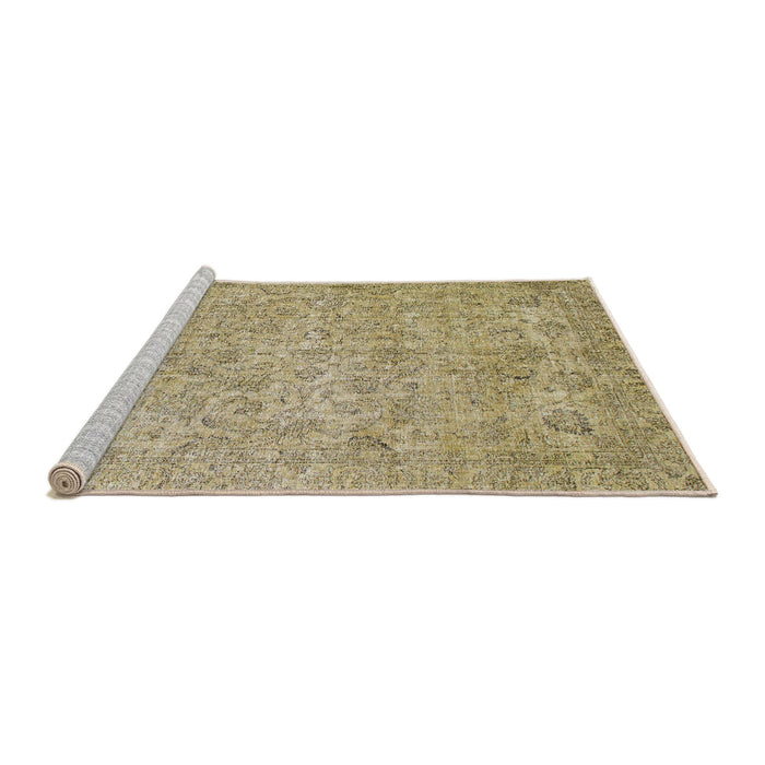 Sideview of Machine Washable Abstract Ginger Brown Green Rug, wshabs826