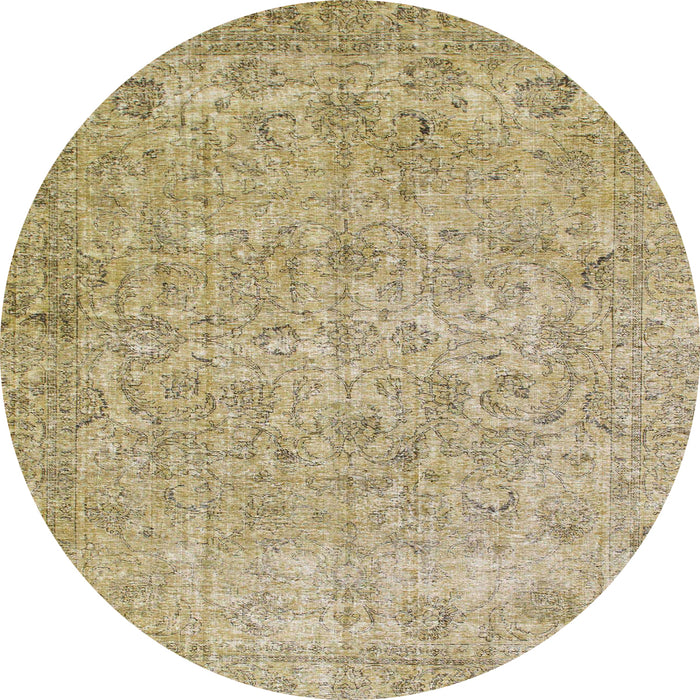 Round Abstract Ginger Brown Green Modern Rug, abs826