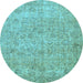 Round Abstract Light Blue Modern Rug, abs826lblu