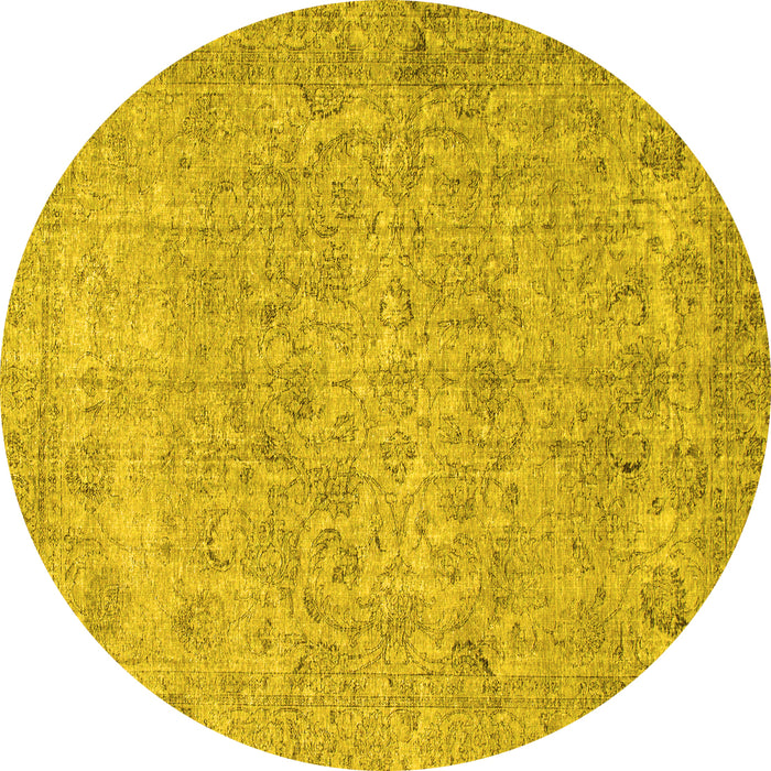 Round Machine Washable Abstract Yellow Modern Rug, wshabs826yw