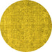 Round Machine Washable Abstract Yellow Modern Rug, wshabs826yw