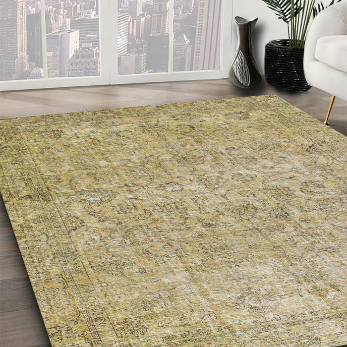 Abstract Ginger Brown Green Modern Rug in Family Room, abs826