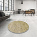 Round Machine Washable Abstract Ginger Brown Green Rug in a Office, wshabs826