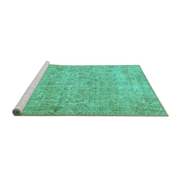Sideview of Machine Washable Abstract Turquoise Modern Area Rugs, wshabs826turq