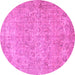 Round Machine Washable Abstract Pink Modern Rug, wshabs826pnk