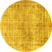 Round Machine Washable Abstract Yellow Modern Rug, wshabs827yw