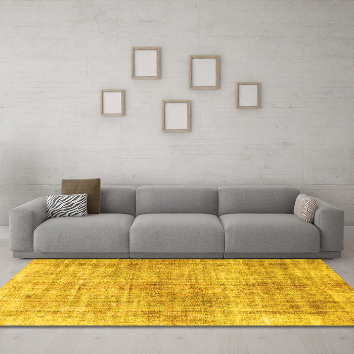 Machine Washable Abstract Yellow Modern Rug in a Living Room, wshabs827yw