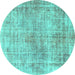 Round Abstract Turquoise Modern Rug, abs827turq