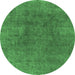 Round Abstract Emerald Green Modern Rug, abs828emgrn