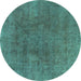 Round Abstract Turquoise Modern Rug, abs828turq