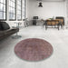 Round Machine Washable Abstract Rosy Pink Rug in a Office, wshabs828