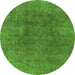 Round Machine Washable Abstract Green Modern Area Rugs, wshabs828grn