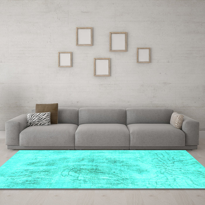 Machine Washable Abstract Turquoise Modern Area Rugs in a Living Room,, wshabs829turq