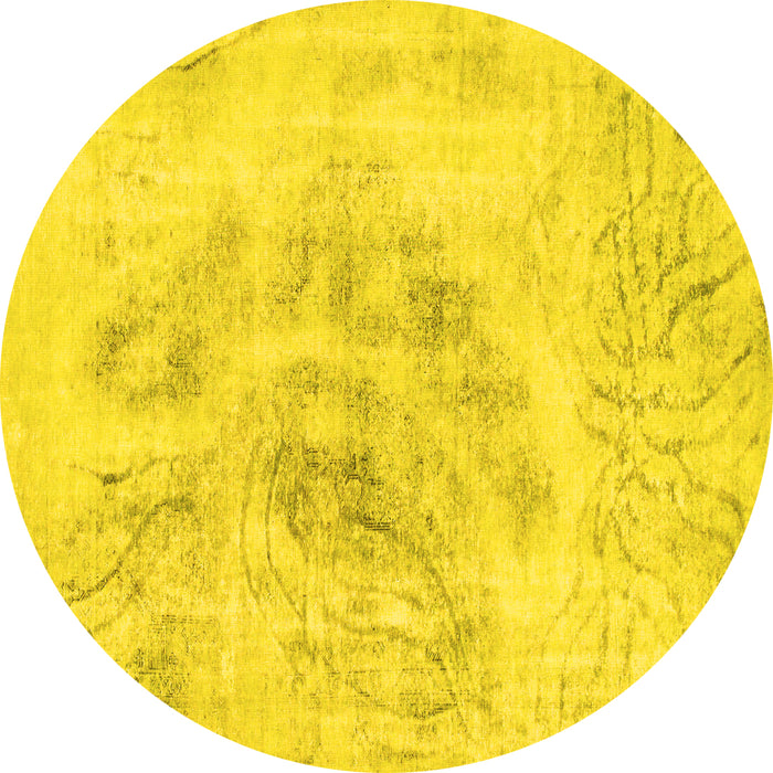 Round Machine Washable Abstract Yellow Modern Rug, wshabs829yw