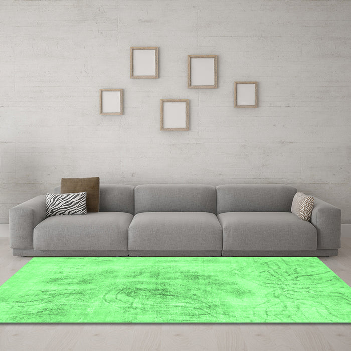 Machine Washable Abstract Emerald Green Modern Area Rugs in a Living Room,, wshabs829emgrn
