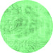 Round Machine Washable Abstract Emerald Green Modern Area Rugs, wshabs829emgrn