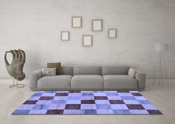 Machine Washable Checkered Blue Modern Rug in a Living Room, wshabs82blu