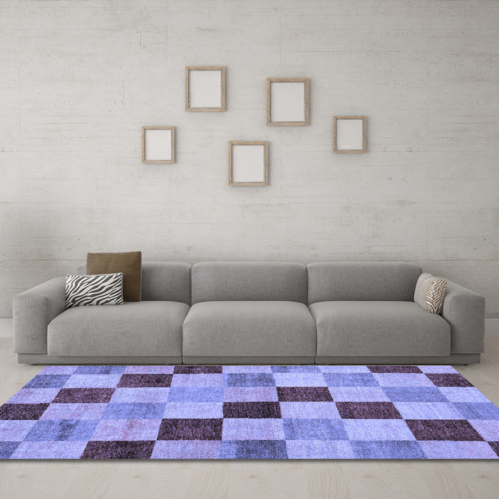 Machine Washable Checkered Blue Modern Rug in a Living Room, wshabs82blu