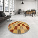 Round Abstract Red Checkered Rug in a Office, abs82