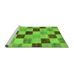 Sideview of Machine Washable Checkered Green Modern Area Rugs, wshabs82grn