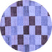 Round Machine Washable Checkered Blue Modern Rug, wshabs82blu