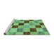 Sideview of Machine Washable Checkered Turquoise Modern Area Rugs, wshabs82turq