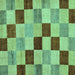 Square Machine Washable Checkered Turquoise Modern Area Rugs, wshabs82turq
