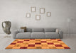 Machine Washable Checkered Orange Modern Area Rugs in a Living Room, wshabs82org