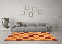 Machine Washable Checkered Orange Modern Area Rugs in a Living Room, wshabs82org