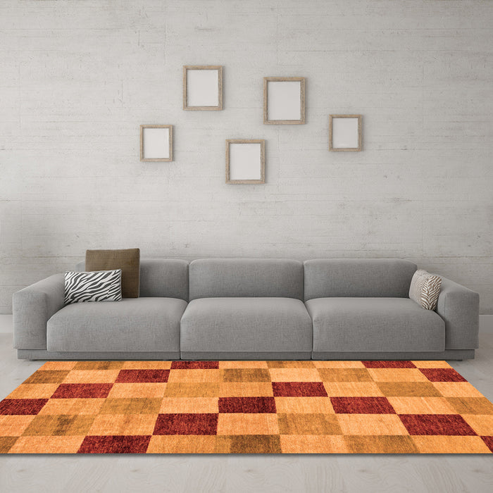 Machine Washable Checkered Orange Modern Area Rugs in a Living Room, wshabs82org
