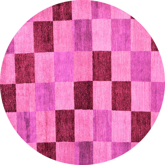 Round Machine Washable Checkered Pink Modern Rug, wshabs82pnk