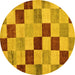 Round Checkered Yellow Modern Rug, abs82yw