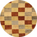 Round Abstract Red Checkered Rug, abs82