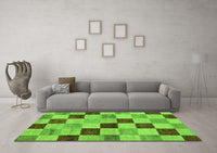 Machine Washable Checkered Green Modern Rug, wshabs82grn