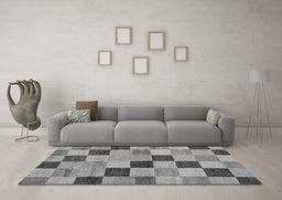 Machine Washable Checkered Gray Modern Rug in a Living Room,, wshabs82gry
