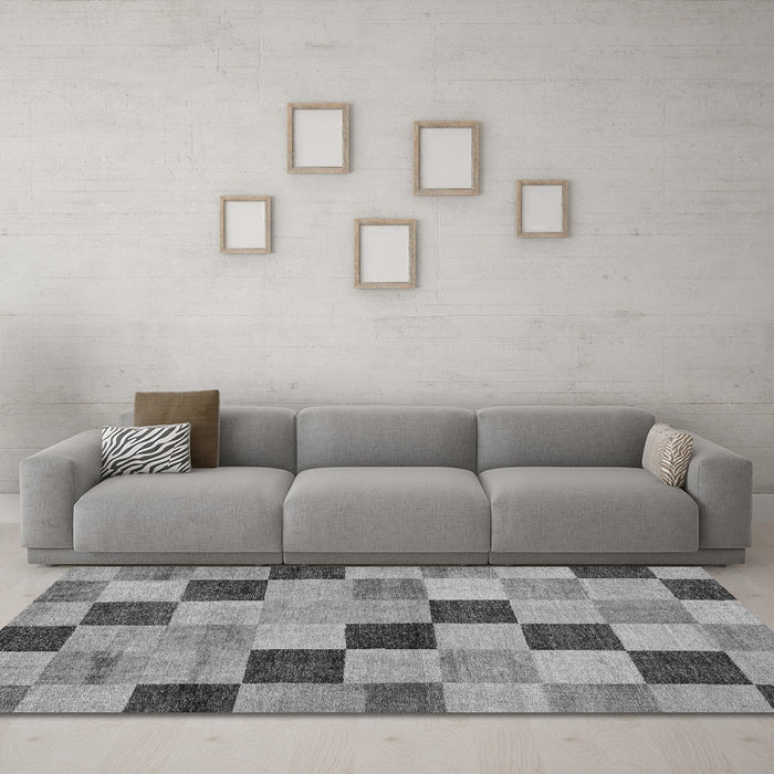 Machine Washable Checkered Gray Modern Rug in a Living Room,, wshabs82gry