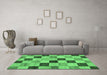 Machine Washable Checkered Emerald Green Modern Area Rugs in a Living Room,, wshabs82emgrn