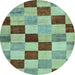 Round Checkered Light Blue Modern Rug, abs82lblu