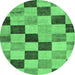 Round Machine Washable Checkered Emerald Green Modern Area Rugs, wshabs82emgrn