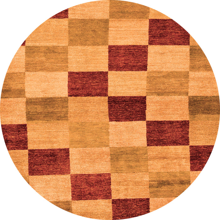 Round Machine Washable Checkered Orange Modern Area Rugs, wshabs82org