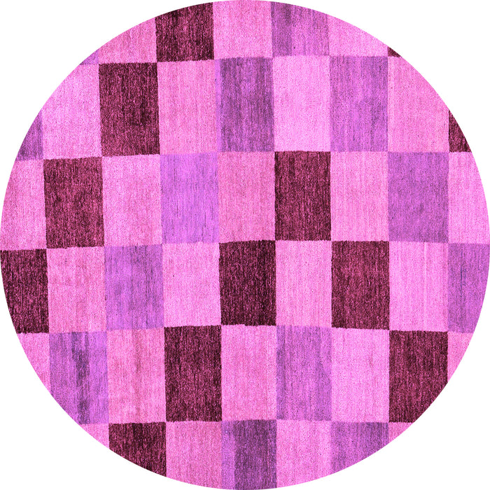 Round Machine Washable Checkered Purple Modern Area Rugs, wshabs82pur