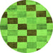 Round Machine Washable Checkered Green Modern Area Rugs, wshabs82grn