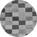 Round Machine Washable Checkered Gray Modern Rug, wshabs82gry