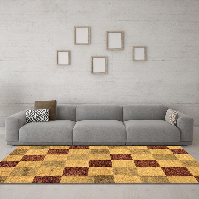 Machine Washable Checkered Brown Modern Rug in a Living Room,, wshabs82brn