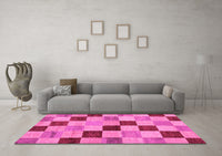 Machine Washable Checkered Pink Modern Rug, wshabs82pnk