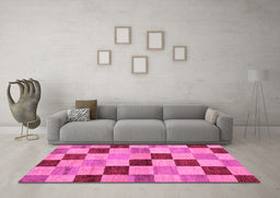 Machine Washable Checkered Pink Modern Rug in a Living Room, wshabs82pnk