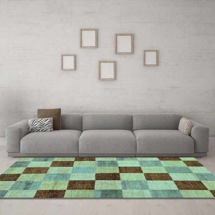 Machine Washable Checkered Light Blue Modern Rug in a Living Room, wshabs82lblu
