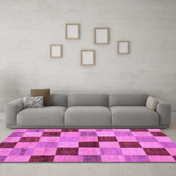Machine Washable Checkered Purple Modern Area Rugs in a Living Room, wshabs82pur